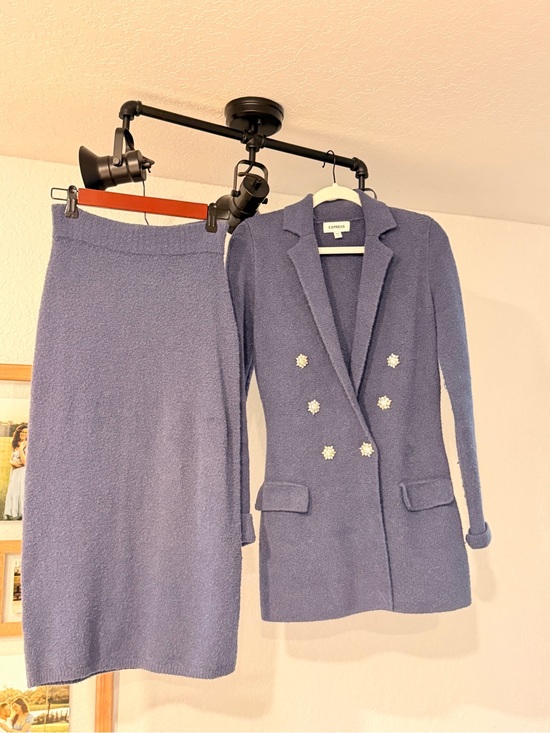 Express Jackets & Blazers - Express Lavender Bouclé Double-Breasted Blazer and Pencil Skirt